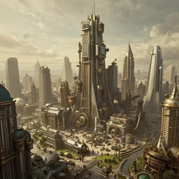 a modern steampunk city from 1900, an anachronistic city with various objects that are out of place - H 1000