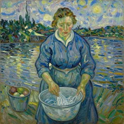 detailed expressionist!! oil painting masterpiece portrait of a washerwoman in the river!! by van gogh, 8 k resolution, smooth, sharp focus, matte painting, beautiful masterpiece expressionist painting