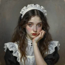 a portrait of a beautiful waif girl gothic, bored, illustration, soft lighting, soft details, painting oil on canvas by margaret keane and artgerm, trending on artstation, 4k, 8k, HD