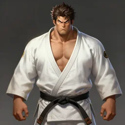 a highly detailed illustration of gentle beefcake scruffy japanese man wearing gi, dramatic pose, art by artgerm and greg rutowski, intricate, elegant, highly detailed, centered, digital painting, artstation, concept art, smooth, sharp focus, league of legends concept art, wlop.