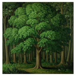 grand green tree in a forest, by hieronymus bosch