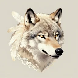 a cool aggressive wolf head artwork digital illustration made of ivory feathers and lace