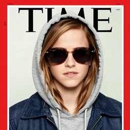 cover of time magazine featuring emma watson wearing a hoodie and sunglasses