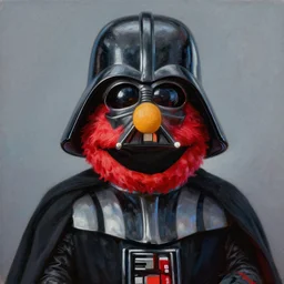 a photorealistic digital illustration of a darth vader style elmo. sesame street. hyper detailed, oil on canvas. this 4 k hd image is trending on artstation, featured on behance, well - rendered, extra crisp, features intricate detail, epic composition and the style of unreal engine.