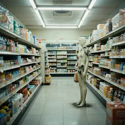 cinestill 5 0 d photograph of the inside of an empty convenience store, liminal space, lonely, mannequins, black mold, cinema 4 d, 3 5 mm, raw, unedited, 8 k, hd, the fifth element