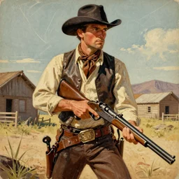 (((((1950s wold west gunfighter cover art . muted colors.))))) by Jean-Baptiste Monge !!!!!!!!!!!!!!!!!!!!!!!!!!!