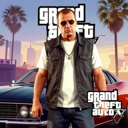 Buster Keaton in Grand Theft Auto 5 cover art, epic, 4k resolution, extremely detailed, very sharp, artstation, digital art, vibrant,