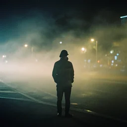 fujifilm fujicolour 2 0 0 film photograph of a vagrant at night volumetric fog