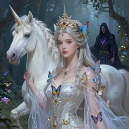 epic ultra detailed digital portrait of beautiful queen made of butterflies and translucent fabric. in the unicorn's garden. magic. necromancer. by greg rutkowski, digital painting, artstation, concept art, smooth, sharp foccus ilustration, artstation hq. intricate, elegant. by basil gogos. art by wlop and artgerm and greg rutkowski and