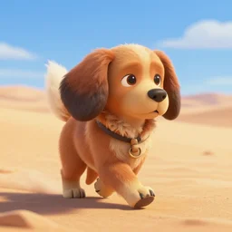 tibetan spaniel as nendoroid walking in a desert in the croods movie style, anime, disney, pixar, 8 k, hd, dof, kodak film, volumetric lighting, subsurface scattering, photorealistic, octane render, details