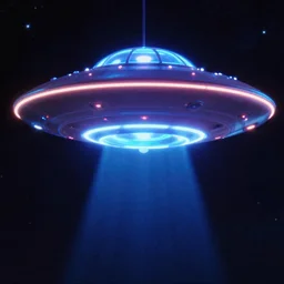 ufo in neon space, sharp focus, saul bass