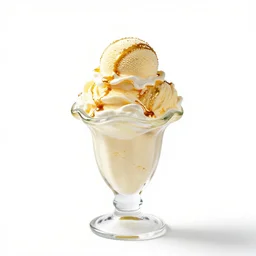 gilded ice cream sundae, 8k product photo, isolated on a pure white background, centered, entire object in frame, sharp focus, soft studio lighting