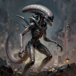 “painting of xenomorph in the style of HR Giger, movie scene from Aliens movie
