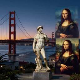 a nightfall over a fantastical san francisco bay area, fantastical, transcendent, clean linework, dramatic, unexpected, surprising, epic light scene, spectacular, finely detailed, award winning, 4 k, trending on artstation, photorealistic, volumetric lighting, octane render uhd artwork by picasso and by michelangelo and by de vinci