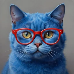 a detailed painting of a blue cat with red glasses, anthropomorphic, digital painting, detailed, high - resolution, 8 k, fantasy, fantastical