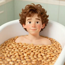 Boris Jonson in a bathtub full of baked beans