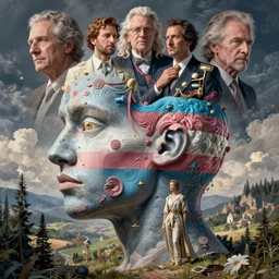 the transgender mind themed surrealist art in the styles of igor morski, jim warren, and rob gonsalves, intricate, hyperrealistic, volumetric lighting