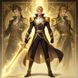 a game concept art by artgerm and greg rutkowski and alphonse mucha. in the cartoon style of honor of kings!! full body!! clear portrait of a hero in uniform!! fantasy weapon!! light effect. hyper detailed, character concept, glowing lights!! intricate, elegant, digital painting, artstation, smooth, sharp focus