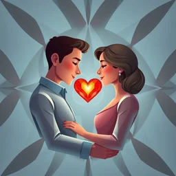 style of santiago calatrava, perfectly centered symmetrical balanced male and female portrait of man and woman in love sharing one heart. high coherence ; fractal geometrical cartoon 8 k ultra hd