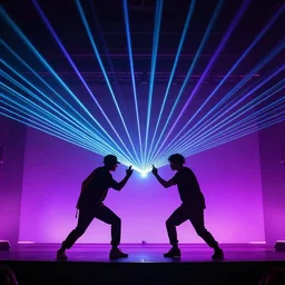 laser light show while rappers battle on stage, digital art, vapor wave, hip hop, trending on Artstation, professional artist, detailed, 4k
