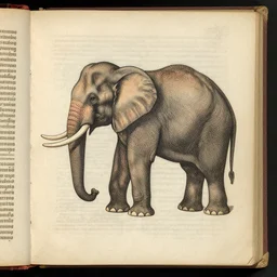 an ancient manuscript depicting an elephant from the eyes of someone that's never seen an elephant befor, old book, old paper, high detail scans.