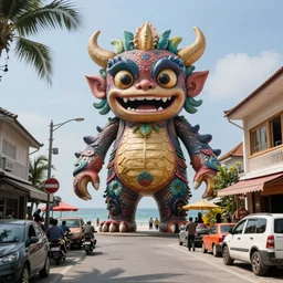 a bangkok seaside street view with a giant weird creaturesimon stalenhag, highly detailed, digital art, realistic, trending on artstation, 4 k