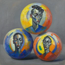 3 d balls painting by dan mcpharlin, aaron douglas, inspired by yukio - e, anni albers, wassily kandinsky