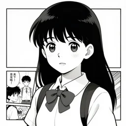 a beautiful school girl, Hayao Miyazaki manga style, black and white manga comic, Naoko Takeuchi manga style, shoujo manga, shounen manga, kawaii chibi girl, highschool classroom manga