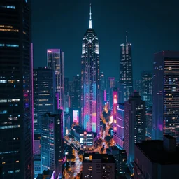 cyberpunk cityscape at night with glowing neon lights, cinematic, beautiful, vaporwave