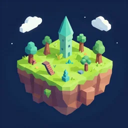 dream a floating island isometric art, low poly art, game art
