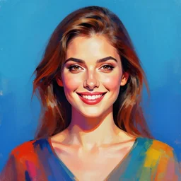 portrait of a smirking woman, symmetric, vibrant, digital painted art by irakli nadar