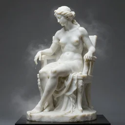 a sculpture of a beautiful woman sitting on a chair, a white marble sculpture covered with floating water by nicola samori, behance, neo - expressionism, marble sculpture, apocalypse art, made of mist