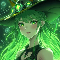 a attractive solarpunk anime green witch. ultra clear detailed.