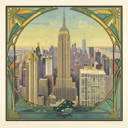 color art deco lithograph of new york city by adolphe millot