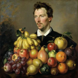 benedict cumberbatch made entirely with fruits, oil painting by giuseppe arcimboldo