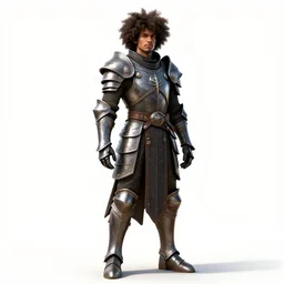 afro-haired battlemage in runed armor, high detail digital art, full body, standing, isolated on a pure white background, centered, whole figure in frame, sharp focus, studio lighting