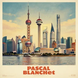 retro poster of shanghai city in the style of pascal blanchet