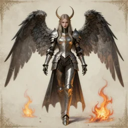 Character concept sheet of an Angel knight gothic girl. By (Rembrandt painting(100)(fractal flame)), highly detailded