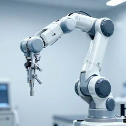complex thick bifurcated robotic cnc surgical arm cybernetic symbiosis hybrid mri close up digital art