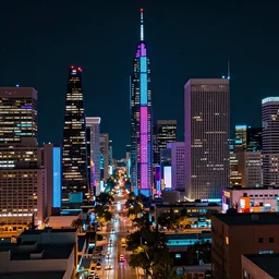 cyberpunk photo of downtown Mesa Arizona, 2077, photorealistic, highly detailed, colorful, neon, night time, 4k