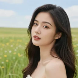 photo of a very beautiful!! woman in an endless heavenly meadow, close up, 8 k, hdr, smooth, high resolution, award - winning photo, dslr, 3 5 mm