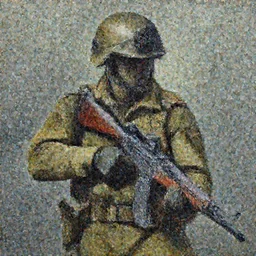 a painting of a soldier holding a rifle, an ultrafine detailed painting by Dave McKean, cgsociety, nuclear art, dystopian art, airbrush art, surrealist