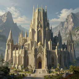 hyperdetailed Dwarven fortress in the mountains | dwarven architecture | art deco | monumental |photorealistic | hyper detailed | volumetric lighting | thomas kinkade