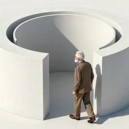 An old man can\'t walk out of the Möbius Circle building