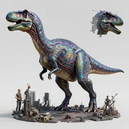 iridescent dinosaur by peter mohrbacher, hajime sorayama, wayne barlowe, boris vallejo, aaron horkey, gaston bussiere, craig mullins, circuitry, code, binary, dmt entity, ambient occlusion, 3 d concept render, scientifically accurate, artstation, intricate, beautiful, look at that detail!