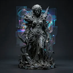 obscure sculpture holographycs deep web, dark realistic color palette