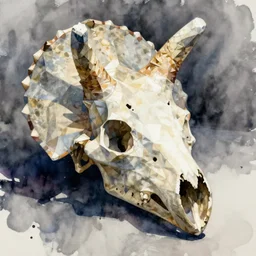 geometric triceratops skull as a watercolor painting