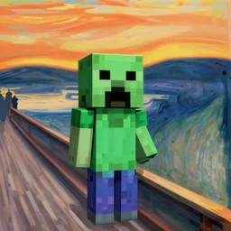minecraft creeper as the subject in the scream by edvard munch
