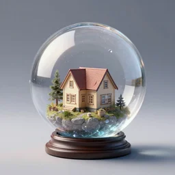 crystal sphere with mini house inside it, octane render hyperdetailed,