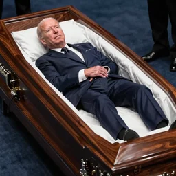 a very sad photograph of dead Joe Biden laying in a coffin 8k Resolution